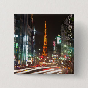 Badge Carré 5 Cm Tokyo, Japon. La tour de Tokyo est un moyen de com