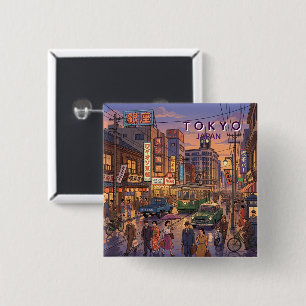 Badge Carré 5 Cm Tokyo Japon Voyage Art Vintage