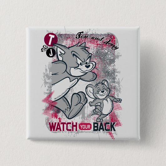 Badge Carré 5 Cm Tom et Jerry Regardez votre dos (Devant)