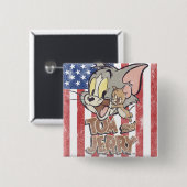 Badge Carré 5 Cm Tom & Jerry avec le drapeau américain (Devant & derrière)