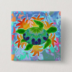 Badge Carré 5 Cm Tortue de flamme