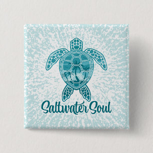 Badge Carré 5 Cm Tortue de mer tropicale Soul d'eau salée avec palm