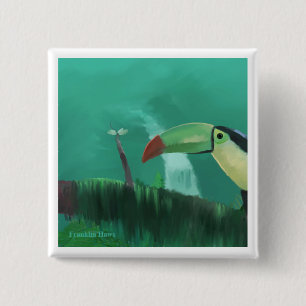 Badge Carré 5 Cm Toucan dans la forêt tropicale