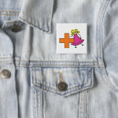 Badge Carré 5 Cm Touche mignonne fille avec signe plus (En situation)