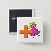 Badge Carré 5 Cm Touche mignonne fille avec signe plus (Devant & derrière)
