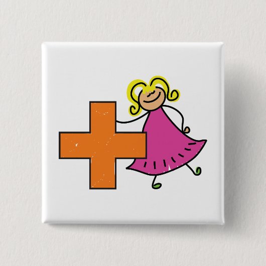Badge Carré 5 Cm Touche mignonne fille avec signe plus (Devant)