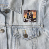 Badge Carré 5 Cm Tour 2 de coucher du soleil (En situation)