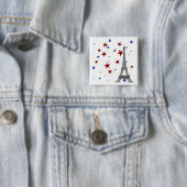 Badge Carré 5 Cm Tour Eiffel avec étoiles (En situation)
