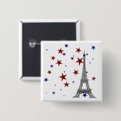 Badge Carré 5 Cm Tour Eiffel avec étoiles (Devant & derrière)