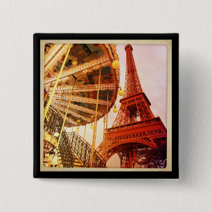 Badge Carré 5 Cm Tour Eiffel et Carrousel