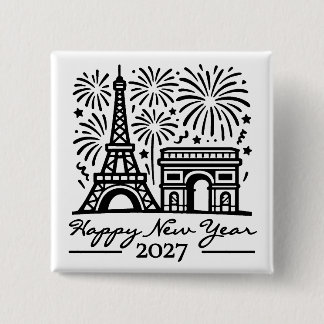 Badge Carré 5 Cm Tour Eiffel personnalisée Feux d'artifice Nouvel A