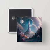 Badge Carré 5 Cm Tour Whimsical Paysage Imaginaire Art (Devant & derrière)