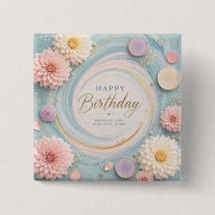 Badge Carré 5 Cm Tourbillon d'anniversaire au Dahlia Pastel