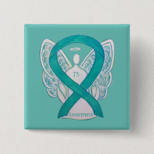 Badge Carré 5 Cm Tourette's (TS) Awareness Ribbon Teal Angel Pin