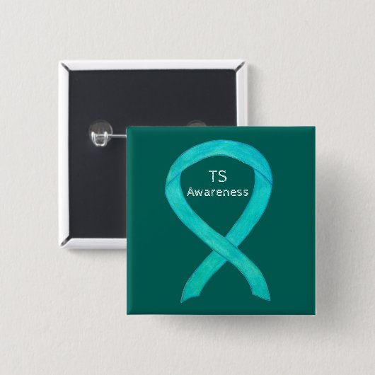 Badge Carré 5 Cm Tourette's (TS) Awareness Ribbon Teal Custom Pin (Devant & derrière)