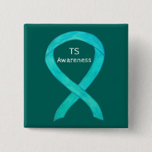 Badge Carré 5 Cm Tourette's (TS) Awareness Ribbon Teal Custom Pin