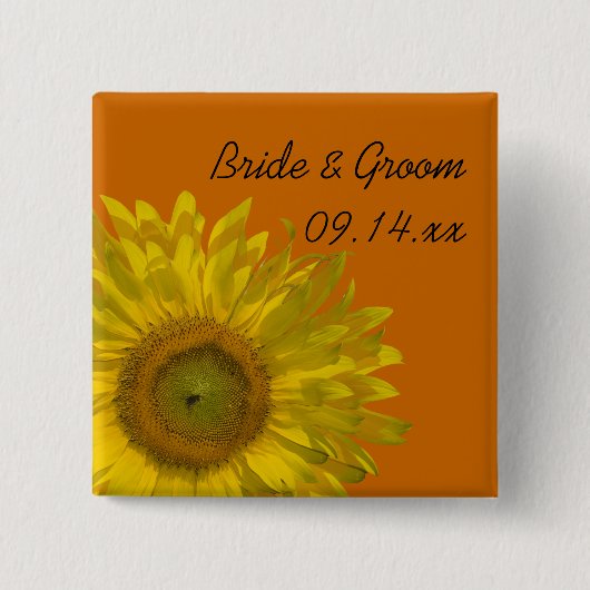Badge Carré 5 Cm Tournesol jaune sur Mariage orange (Devant)