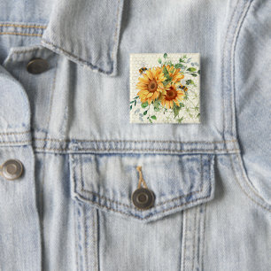 Badge Carré 5 Cm Tournesols et abeilles