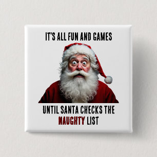 Badge Carré 5 Cm Tout est amusant et jeux, Noël au Père Noël