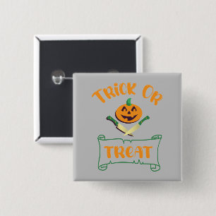 Badge Carré 5 Cm Tracer ou traiter les os croisés Halloween visage