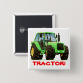 Badge Carré 5 Cm Tracteur vert fait sur commande d'enfants (Devant & derrière)