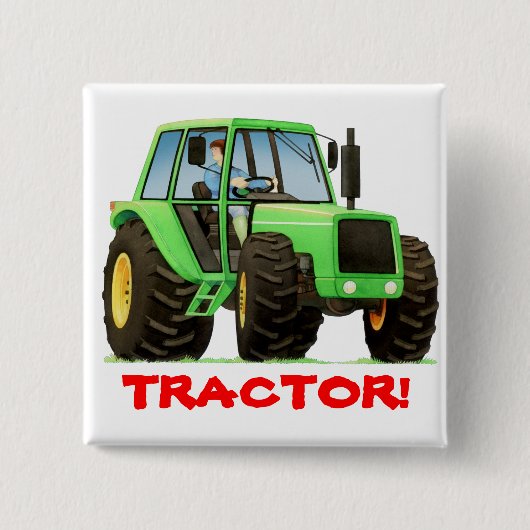 Badge Carré 5 Cm Tracteur vert fait sur commande d'enfants (Devant)