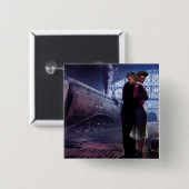 Badge Carré 5 Cm Train bleu 2 (Devant & derrière)