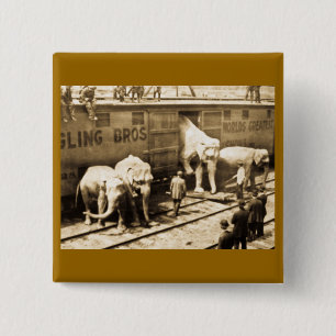 Badge Carré 5 Cm Train d'éléphant de Ringling Bros de glissière 