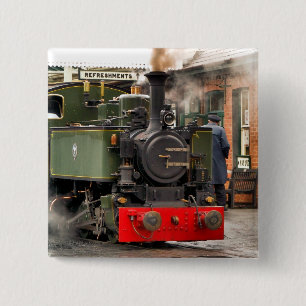 BADGE CARRÉ 5 CM TRAINS À VAPEUR
