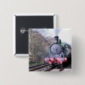 BADGE CARRÉ 5 CM TRAINS À VAPEUR (Devant & derrière)