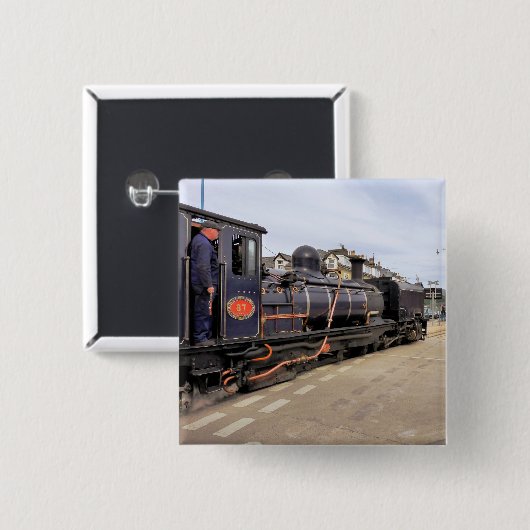 BADGE CARRÉ 5 CM TRAINS À VAPEUR (Devant & derrière)
