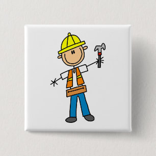 Badge Carré 5 Cm Travailleur de la construction avec le marteau