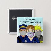 Badge Carré 5 Cm Travailleurs Mercis essentiels (Devant & derrière)