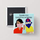 Badge Carré 5 Cm Travailleurs Mercis essentiels (Devant & derrière)