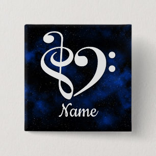 Badge Carré 5 Cm Treble Clef Bass Clef Coeur Lactée Voie Customisée