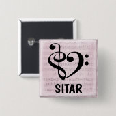 Badge Carré 5 Cm Treble Clef Bass Clef Coeur musical Sitar (Devant & derrière)