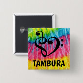 Badge Carré 5 Cm Treble Clef Bass Clef Coeur musical Tambura (Devant & derrière)