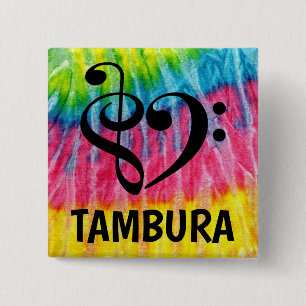 Badge Carré 5 Cm Treble Clef Bass Clef Coeur musical Tambura