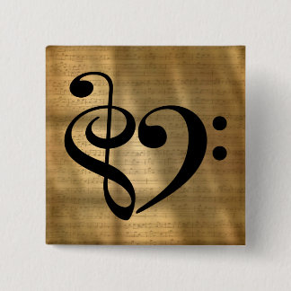 Badge Carré 5 Cm Treble Clef Bass Clef Hearf Golden Sheet Music