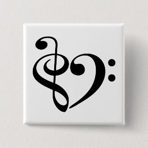 Badge Carré 5 Cm Treble Clef Bass Clef Heart Music Lover