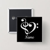 Badge Carré 5 Cm Treble Clef Bass Clef Heart Music Lover Customisé (Devant & derrière)