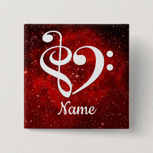 Badge Carré 5 Cm Treble Clef Bass Clef Heart Red Nebula Customisé