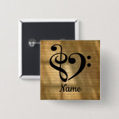 Badge Carré 5 Cm Treble Clef Bass Clef Music Coeur Customisé (Devant & derrière)