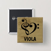 Badge Carré 5 Cm Treble Clef Bass Clef Musical Heart Viola (Devant & derrière)