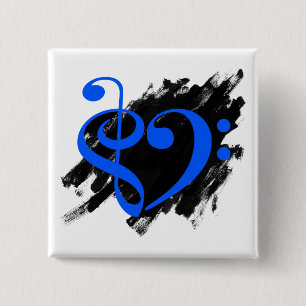 Badge Carré 5 Cm Treble et Bass Clef Musical Heart Royal Blue