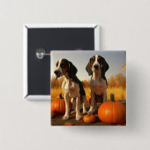 Badge Carré 5 Cm Trek Walker Coonhound Chiot Citrouille d'automne (Devant & derrière)