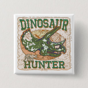 Badge Carré 5 Cm Triceratops de chasseur de dinosaure