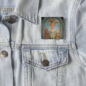 Badge Carré 5 Cm Trinité sainte avec St Jerome (fresque) (En situation)