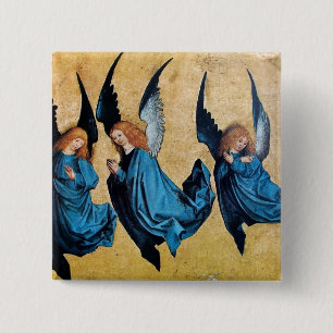 BADGE CARRÉ 5 CM TROIS ANGES EN BLEU