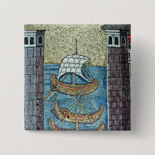 Badge Carré 5 Cm Trois bateaux entrant dans le port de Ravenne